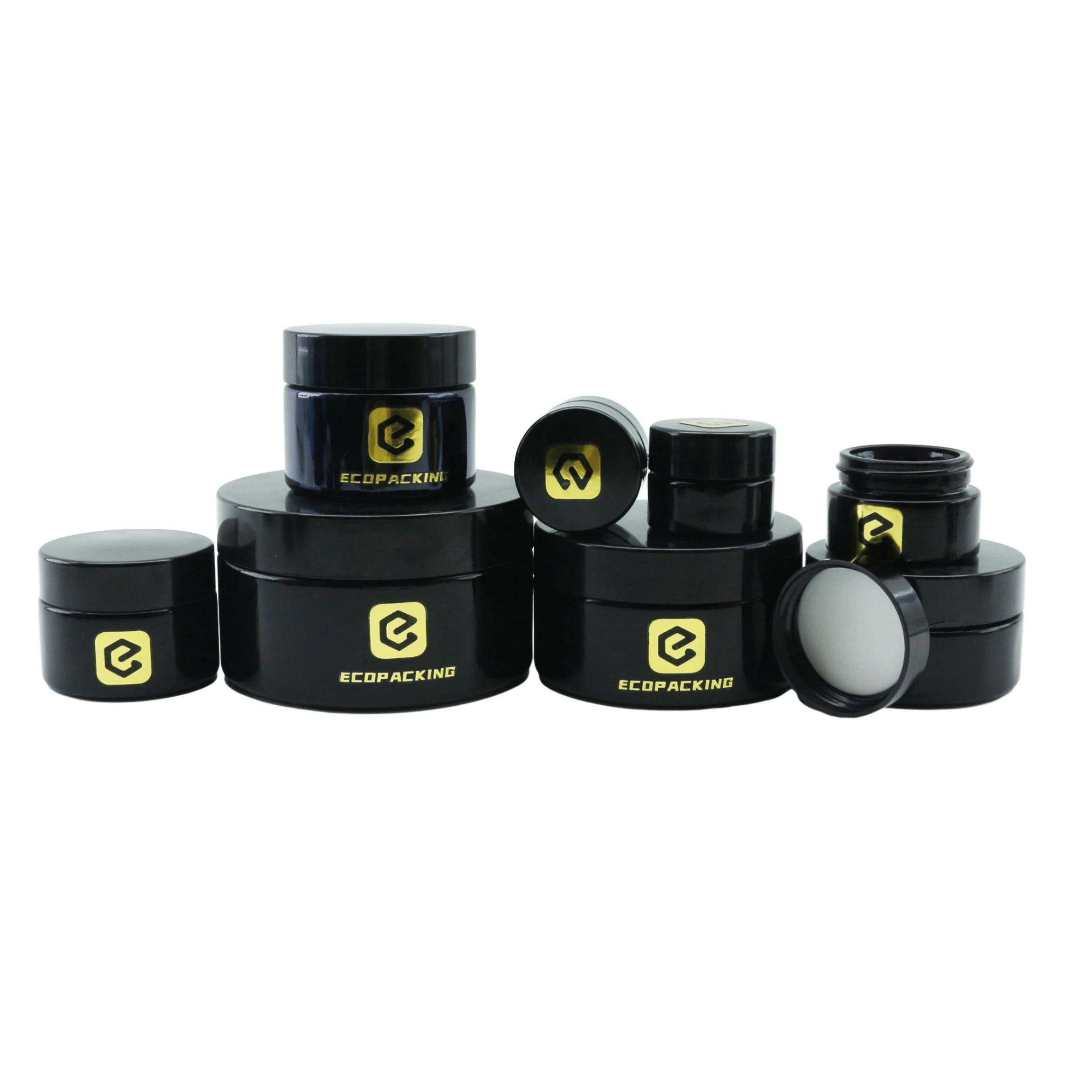 Empty Uv Black Cosmetic Container Round Glass Eye Cream Jar With Lids