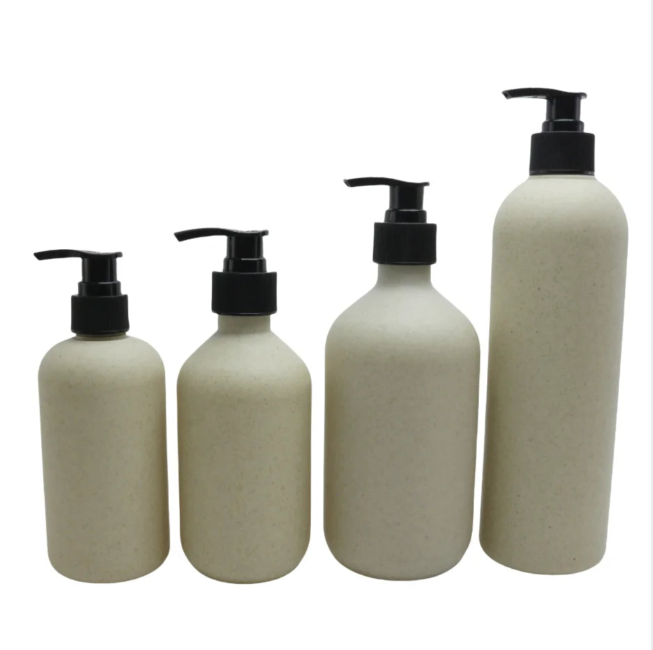 Eco Friendly Biodegradable Container 300ml Plastic Bottle Wheat Straw Recyclable Bottles for Shower Gel Shampoo - 图片 5