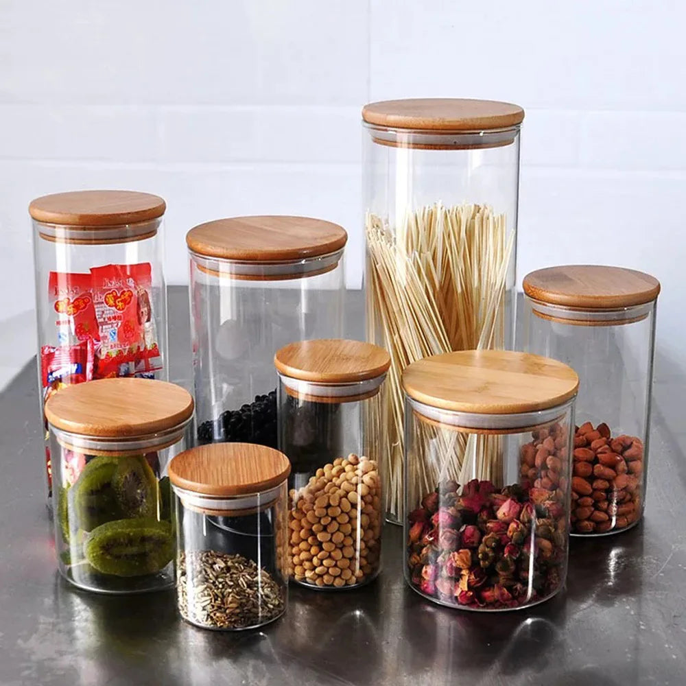 Kitchen High Borosilicate 100ml Transparent Airtight Sealed Glass Jar With Bamboo Lid - 图片 2