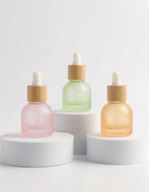 10ml Frosted Glass Dropper Bottles with Bamboo Cap Empty Refillable Vials for Essential Oil Cosmetic Packaging