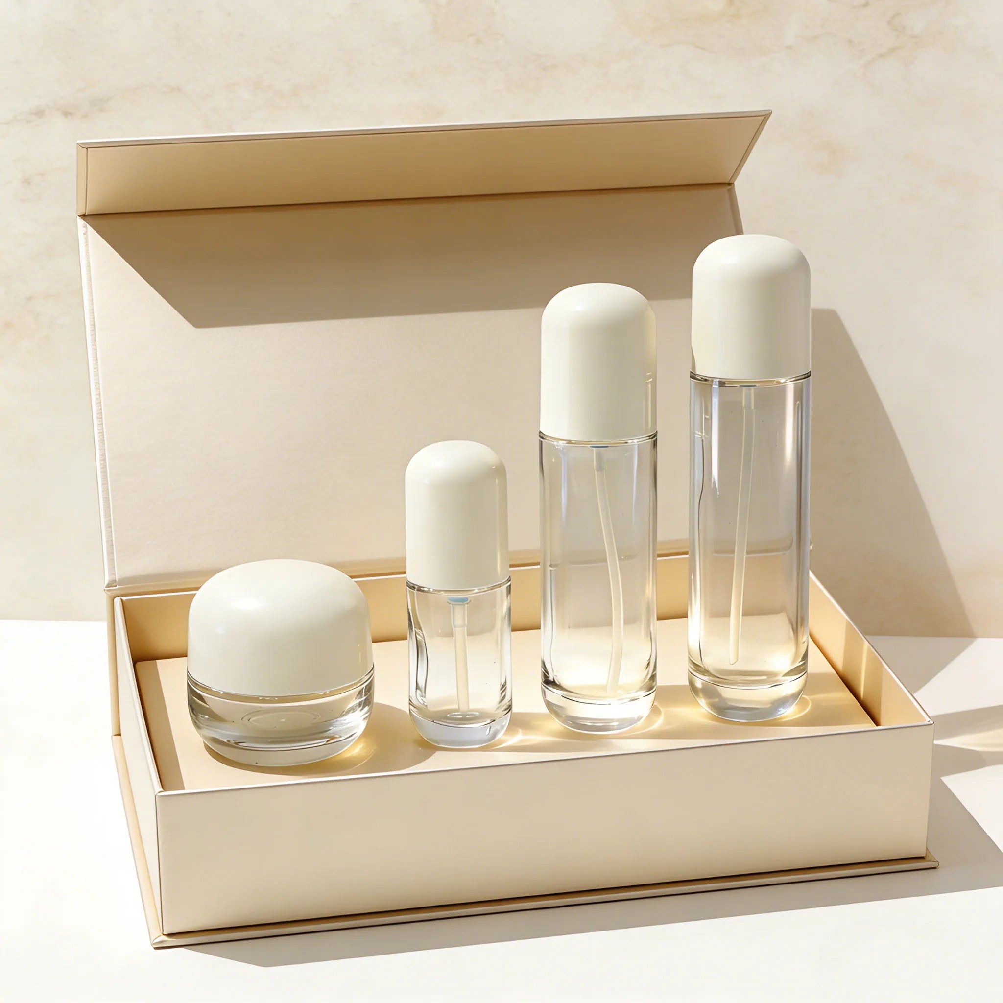 Wholesale Empty 30g 50g Clear Face Cream Jar Glass Cosmetic Lotion Pump Bottle with White Dome Cap - 图片 6