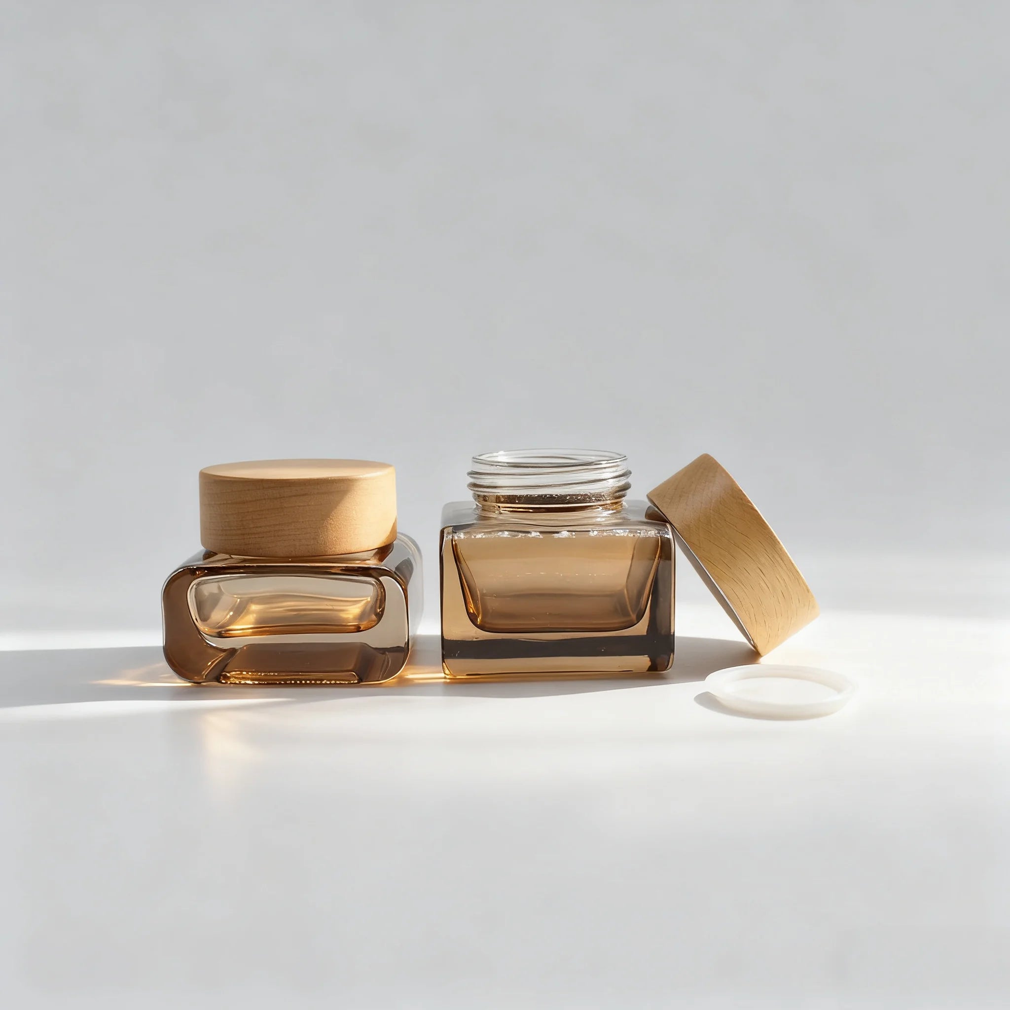 Luxury 30ml 100ml 120ml Flat Square Lotion Pump Spray Serum Oil Packaging Glass Bottle Set with Wood Lid Cosmetics Packaging - 图片 6