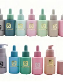 Customize 30ml Flat Shoulder Round Shape Cosmetic Serum Lotion Face Cream Glass Dropper Bottle Packaging for Essential Oil