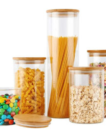 Borosilicate clear Glass Storage Jars with Bamboo Lids for Food Storage Packaging Container