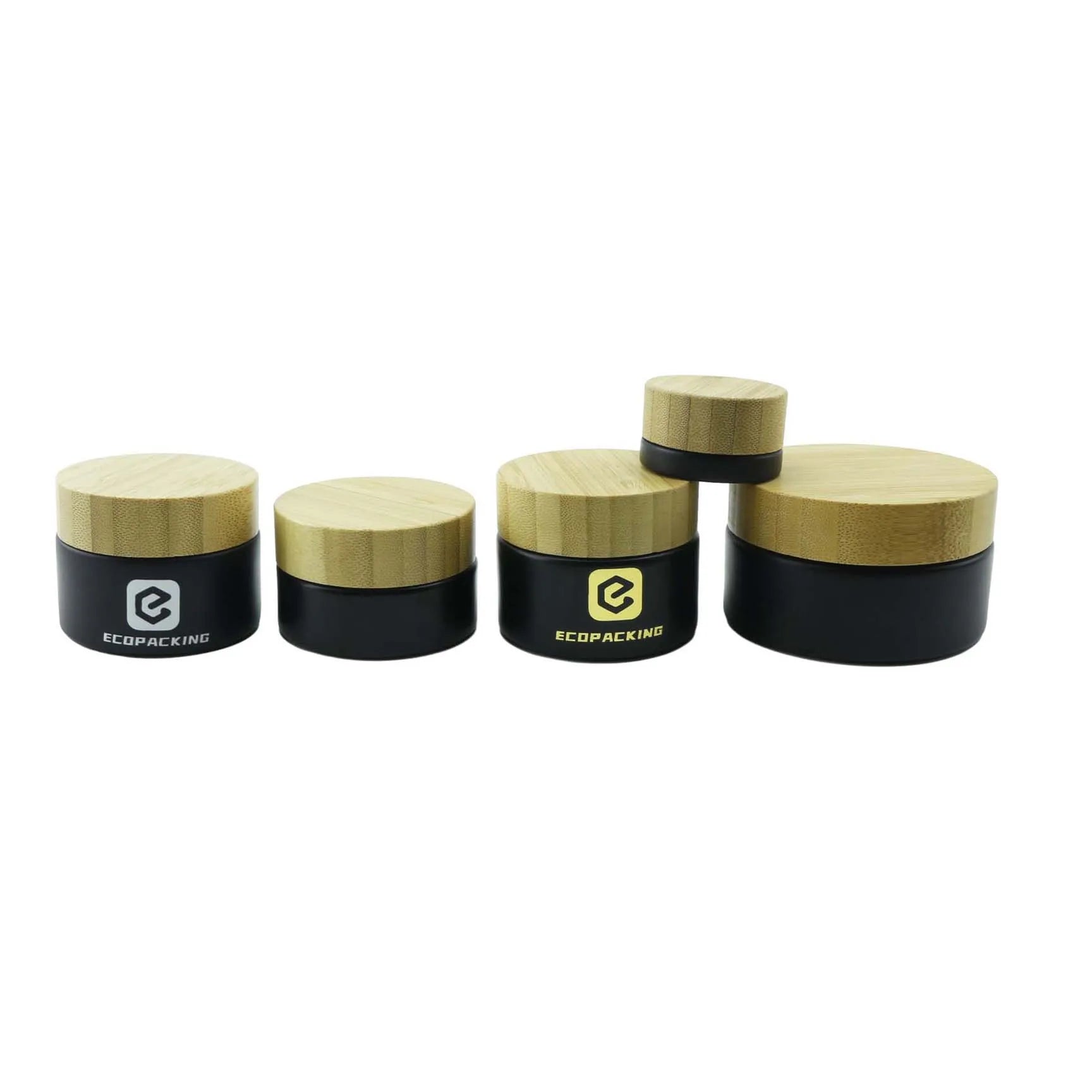 Natural 5g 15g 30g 50g 100g Cream Wooden Jars Matte Frosted Black Glass Jar With Bamboo Lid - 图片 2