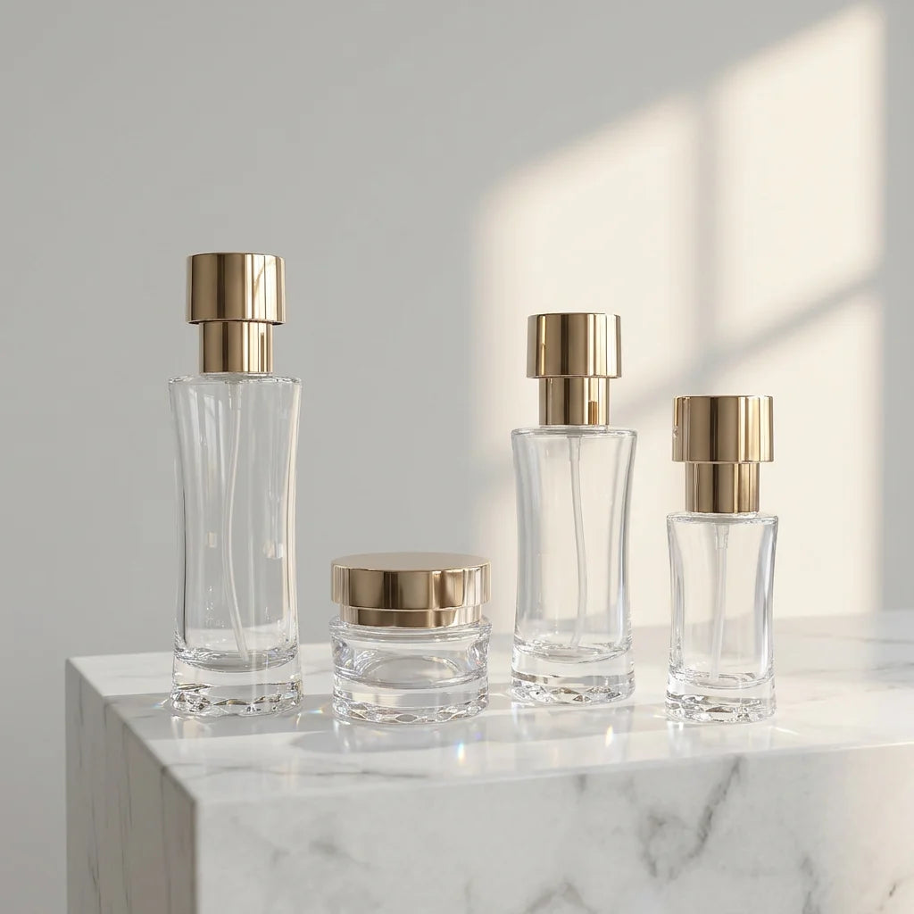 Luxury Glass Cosmetic Packaging Set Gold Lotion Pump Bottle and Face Cream Jar Skincare Container Wholesale - 图片 3