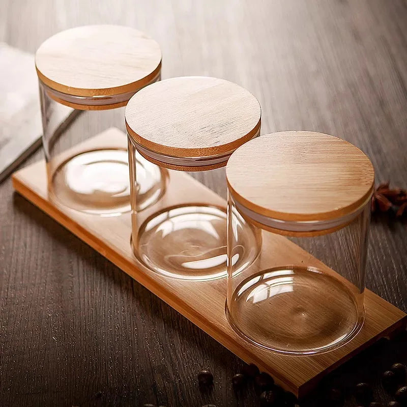 Dry Food Borosilicate Glass Jars Food Storage With Bamboo Lid Airtight Kitchen Organizer - 图片 2