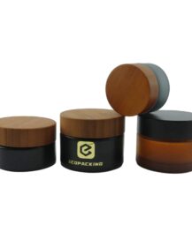 Best Screw Cap Bamboo Cosmetic Container 120ml 250ml Light Avoiding Wide Mouth Amber Tawny Plastic Cream Jars With Bamboo Lid