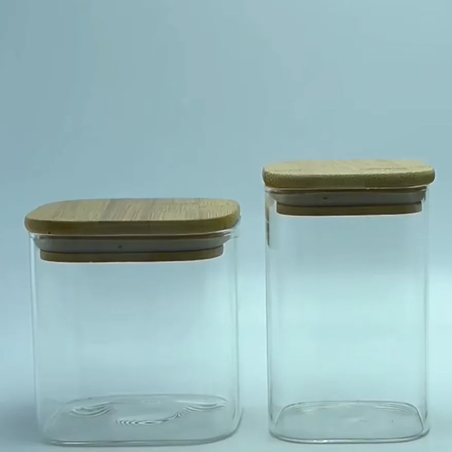 Wholesale Kitchen Food Container 16oz Square Borosilicate Glass Storage Jar With Airtight Bamboo Lid