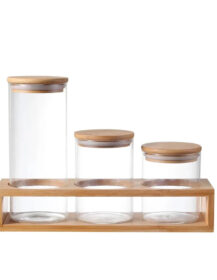 Round Airtight Coffee Tea Spice Glass Jar Kitchen Organizer Storage Bottles Seal Glass Food Storage Jars with Bamboo Lid