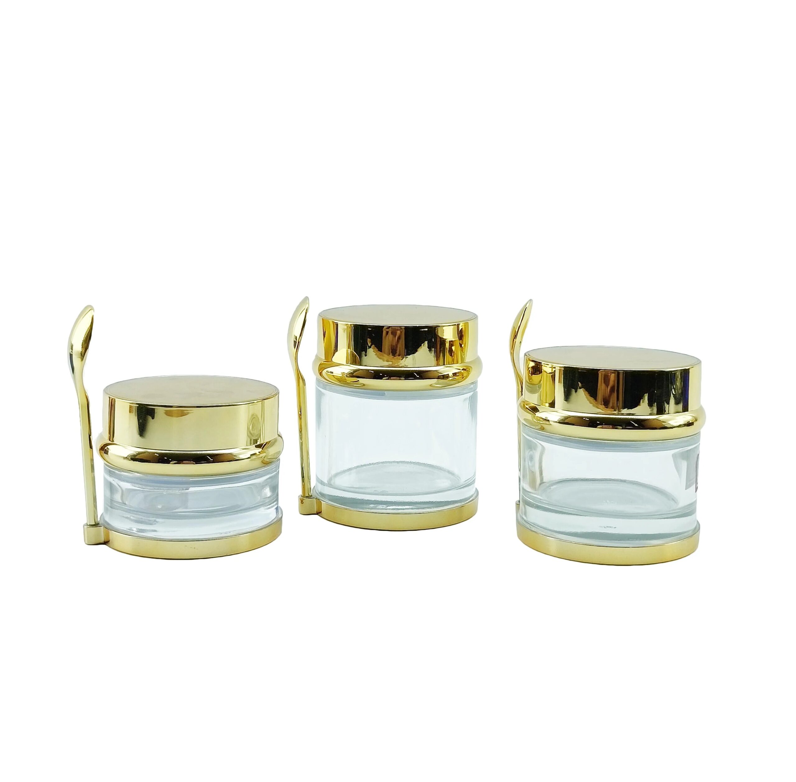 Luxury Transparent Blue Round 30g 50g 80g Glass Cosmetic Face Cream Jars With Gold Lids Spoon - 图片 7
