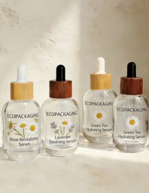 Natural Bamboo & Wood Lids 30ml Empty Glass Dropper Bottles for Essential Oils, Face Serums & Beauty Products