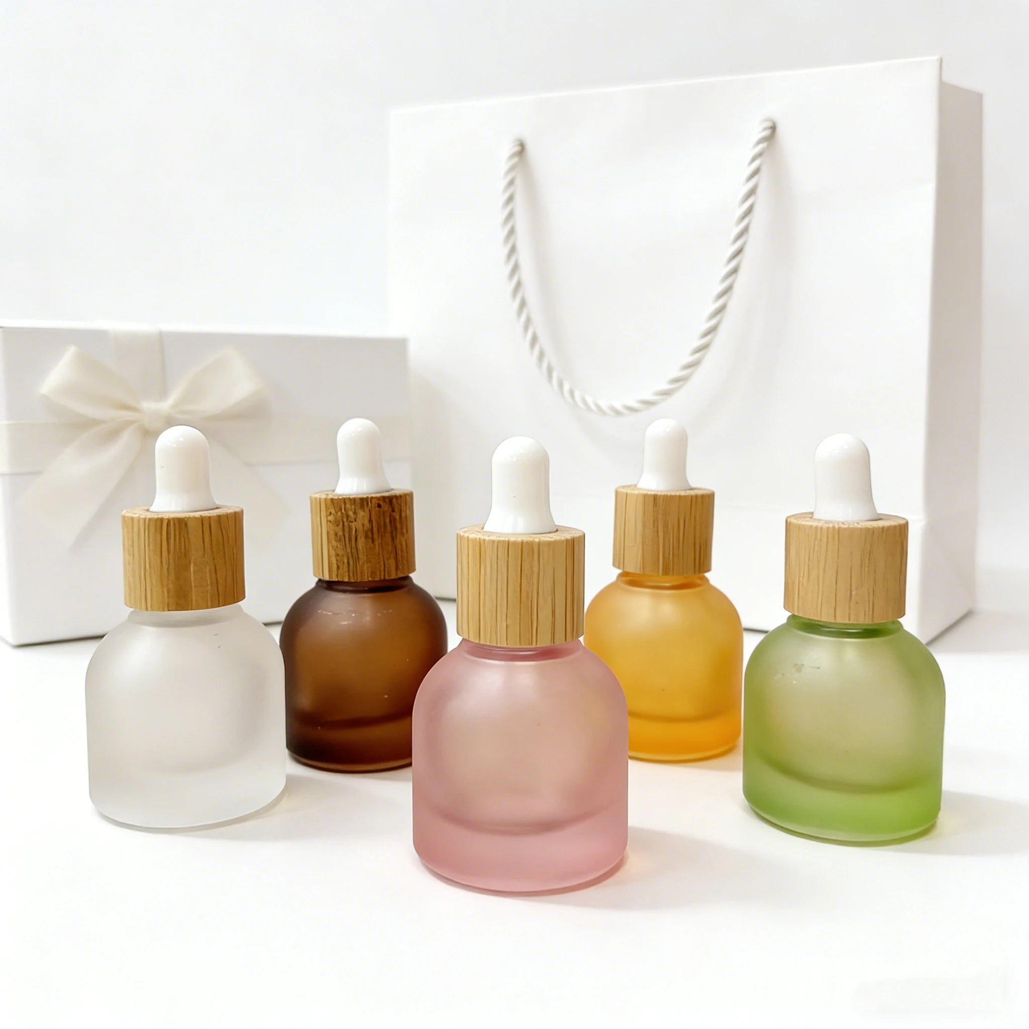 Luxury 10ml Colorful Dropper Glass Cosmetic Bottle Frosted Brown Green Essential Oil Serum Bamboo Dropper Bottle - 图片 7