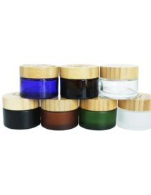 Custom Empty Wide Mouth Candle Cosmetic Cream Balm Glass Jar Container with Bamboo Lid 5ml 15ml 30ml 50ml 100ml 200ml