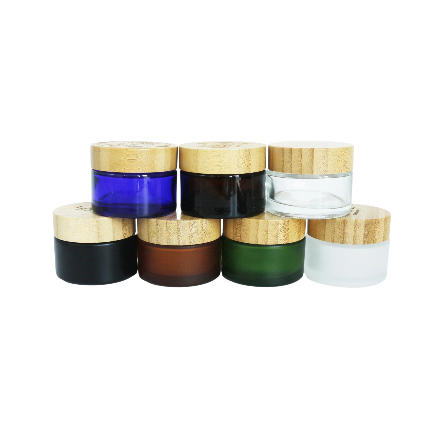 Custom Empty Wide Mouth Candle Cosmetic Cream Balm Glass Jar Container with Bamboo Lid 5ml 15ml 30ml 50ml 100ml 200ml