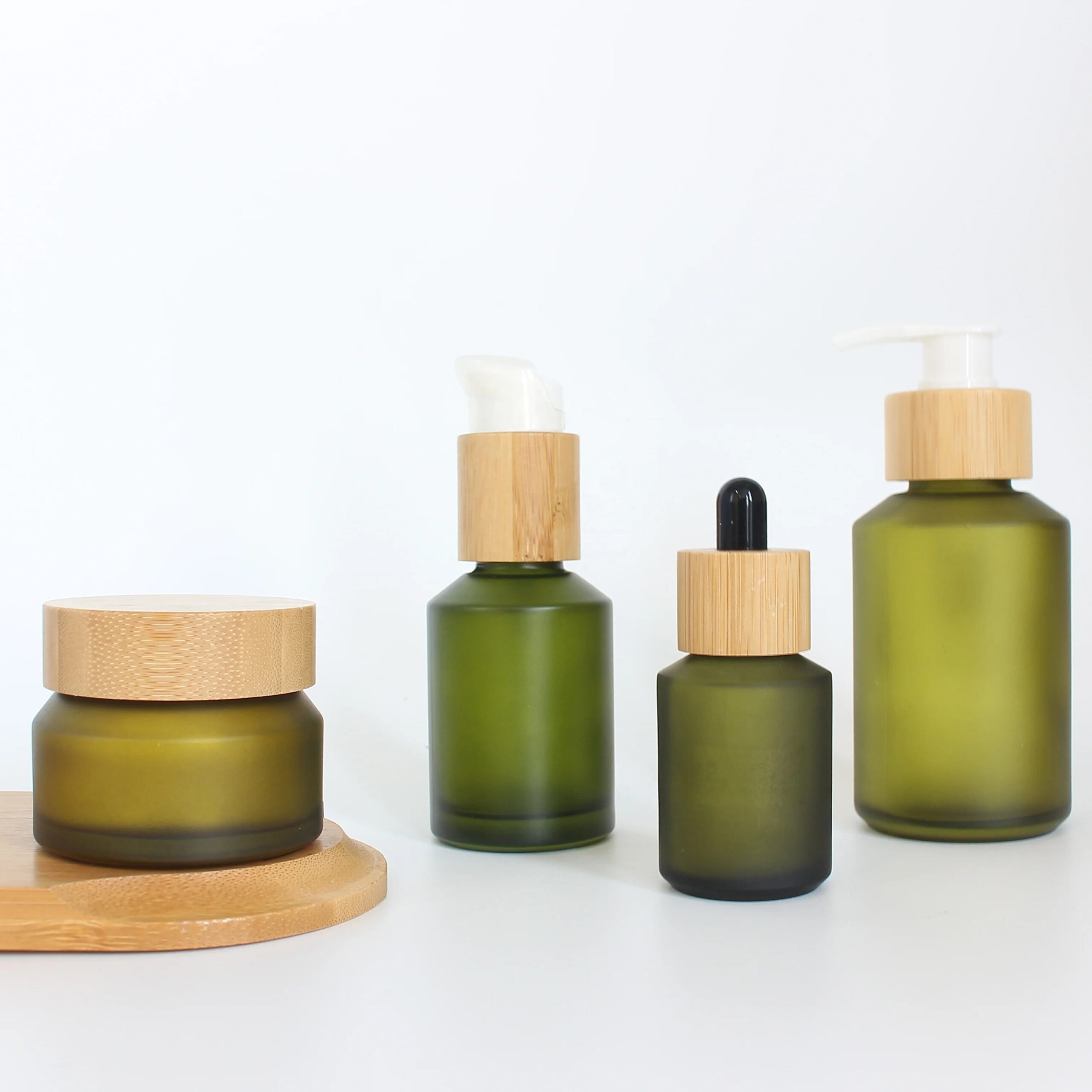 Luxury Empty Slanted Shoulder Cosmetic Frosted Green Glass Lotion Pump Bottle 15ml 30ml 60ml 100ml 125ml 200ml - 图片 2