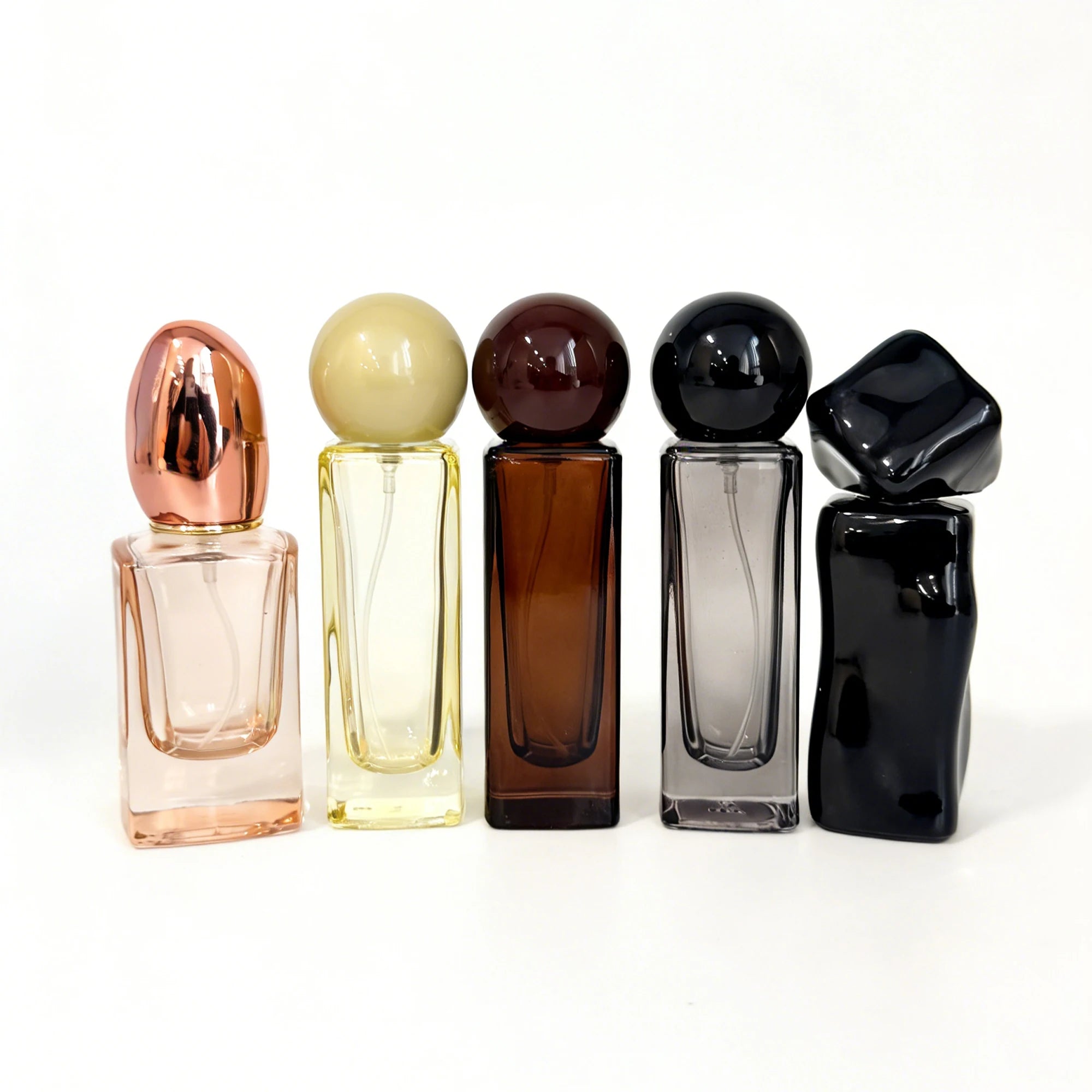 High-End Square Glass Perfume Bottles Spherical Caps 30ml Empty Refillable Spray Bottles Transparent/Amber/Smoky Screen Printed - 图片 2