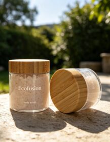 Eco Friendly Skincare Body Scrub PET Plastic Cosmetic Butter Cream Jar with Bamboo Lid Packaging