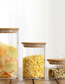 Canister Set of 5 Glass Kitchen Canisters with Airtight Bamboo Lid Glass Borosilicate Storage Jars for Kitchen