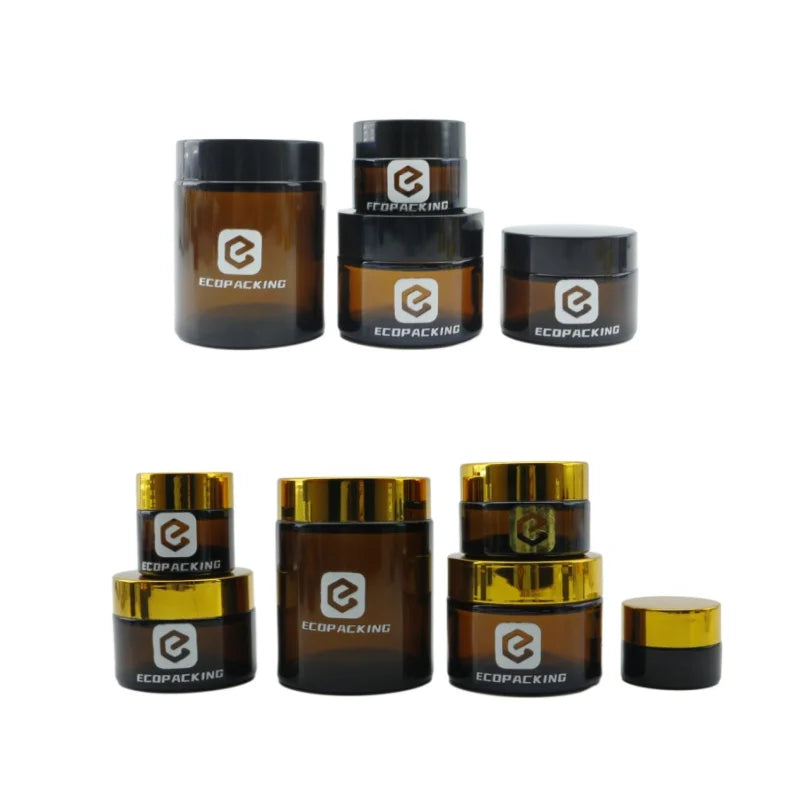Empty 8oz Skincare Amber Glass Jar Tin Container Packaging 250g Body Face Cream Jar for Body Butter