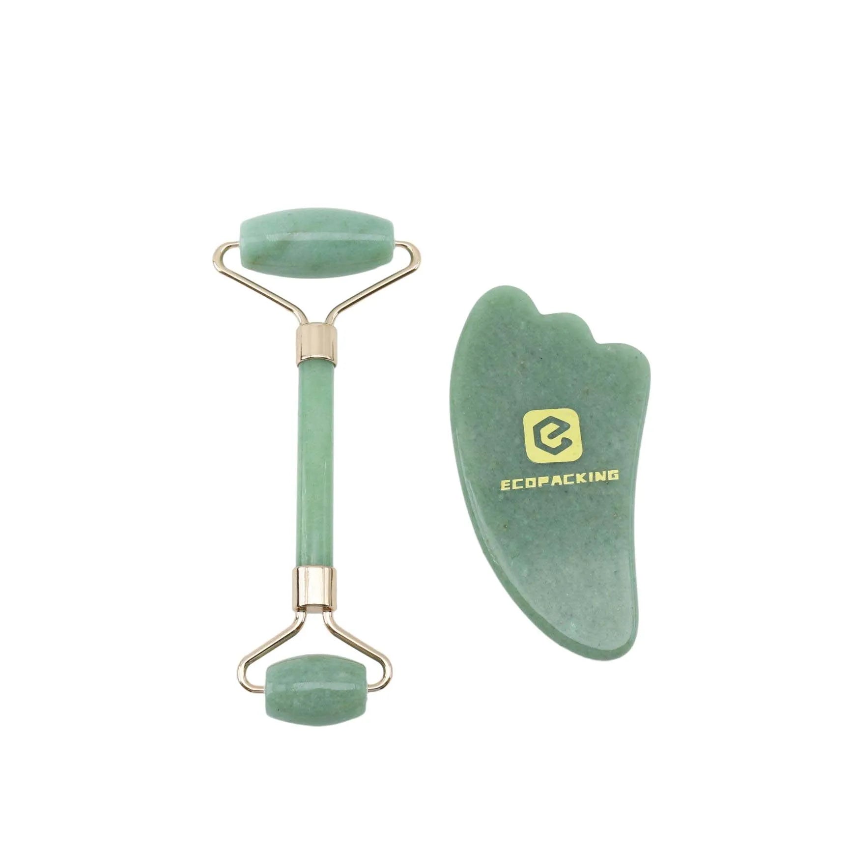 100% Natural Pure Natural Wholesale Luxury Rose Quartz pink Green Crystal Guasha Scraper Massage Tool Jade Stone Roller with Box - 图片 3