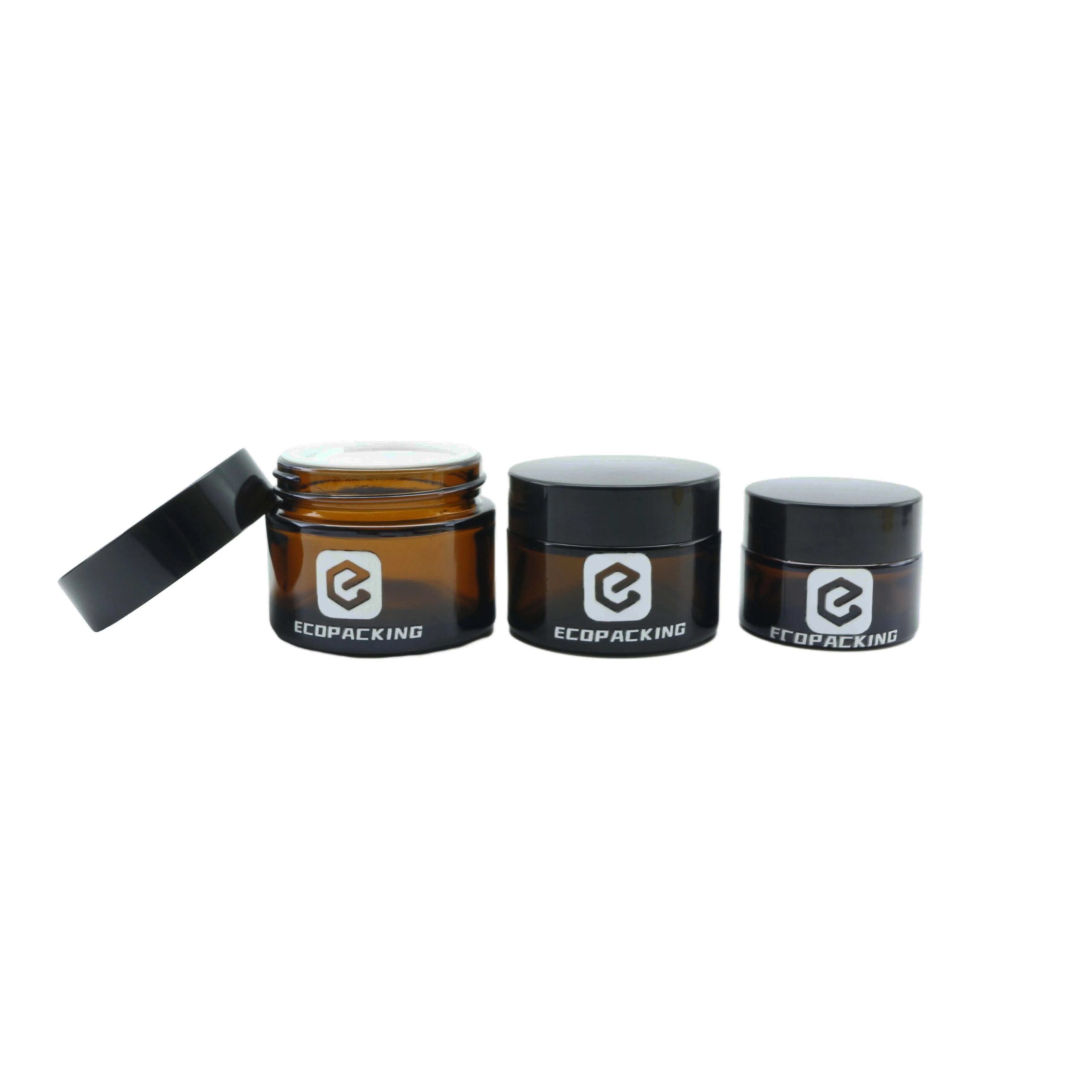 Empty Round Cosmetic Container Refillable Mini Eye Cream Face Cream Amber Glass Jar With Black Lids - 图片 7