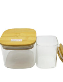 Borosilicate Square Canisters Glass Kitchen Canister with Airtight Bamboo Lid Glass Storage Jars for Kitchen