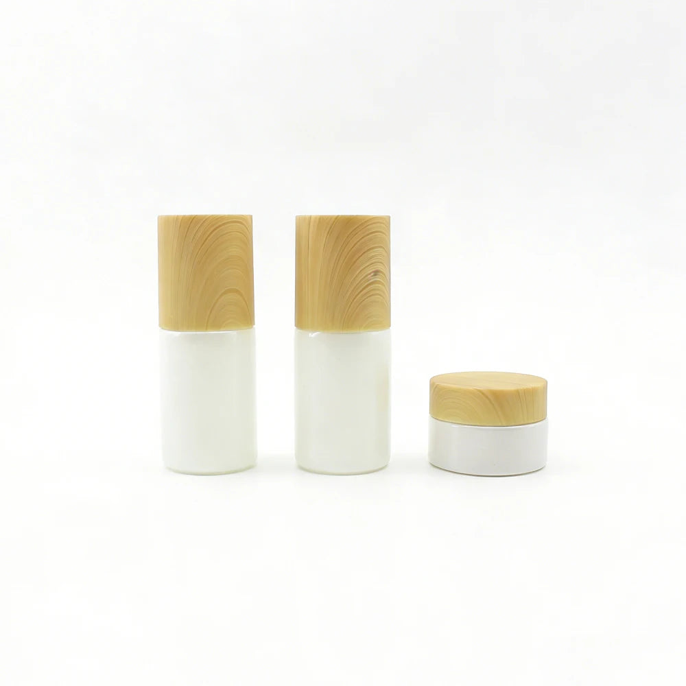 Luxury Glass Cosmetic Jar Containers 20g 30g 50g Body Butter Jar with Water Transfer Printed Wooden Lid for Skincare Packaging - 图片 4