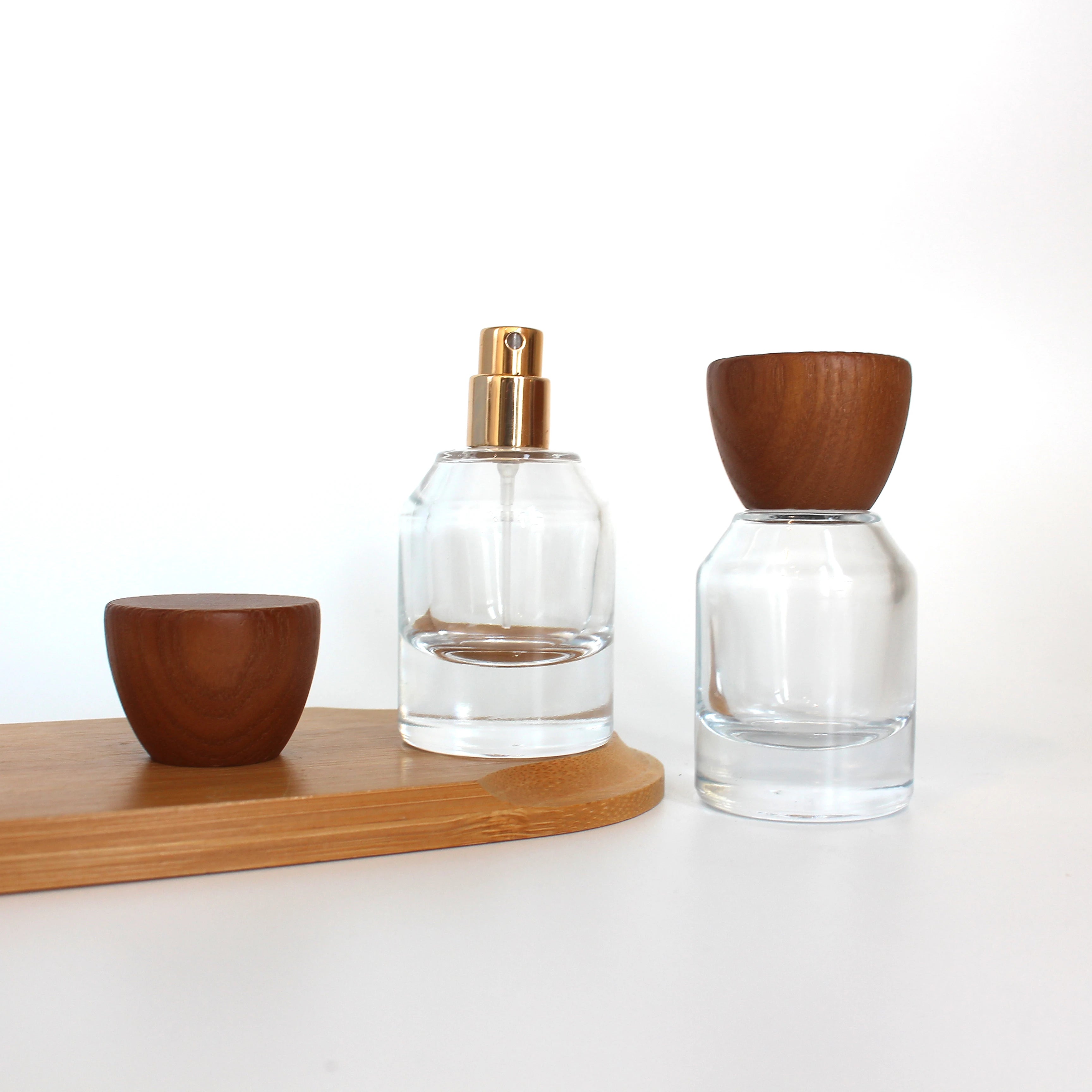 Luxury 30ml 50ml Walnut Wood Cap Custom Empty Perfume Bottle with Box Packaging Fine Mist Sprayer - 图片 3