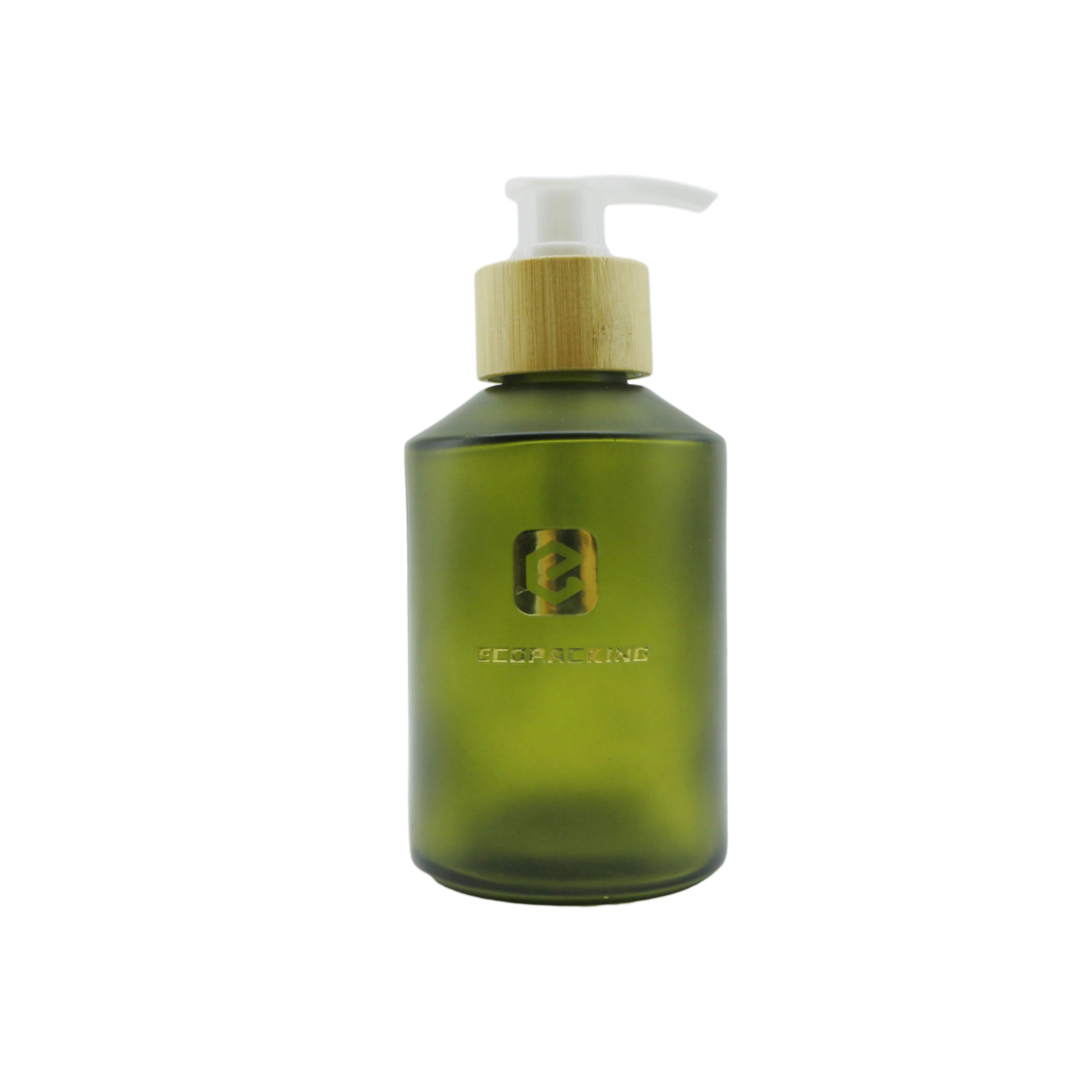 Frosted Olive Green Glass Bottle 30ml 60ml 120ml Cosmetic Bottle with 30g 50g Glass CreamJar with Bamboo Lid for Skin Care A888 - 图片 4