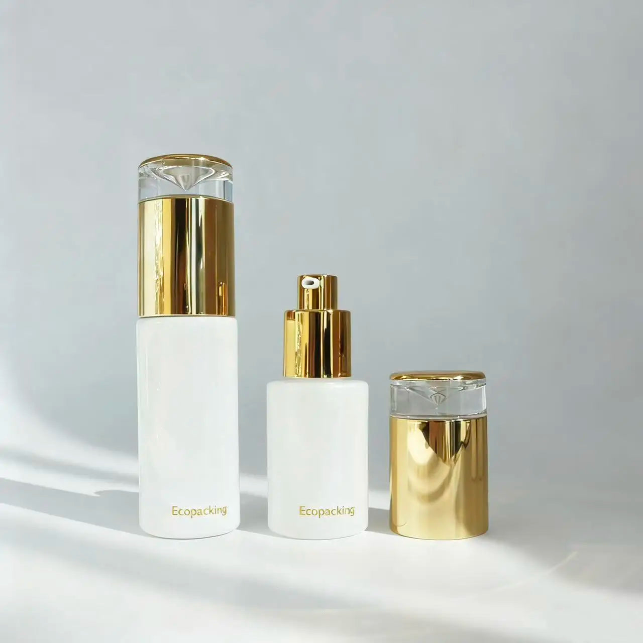 Hot Sale Glass Cosmetic Set 30ml White Dropper Bottle With Gold Lid Empty 15g Face Cream Jar - 图片 3