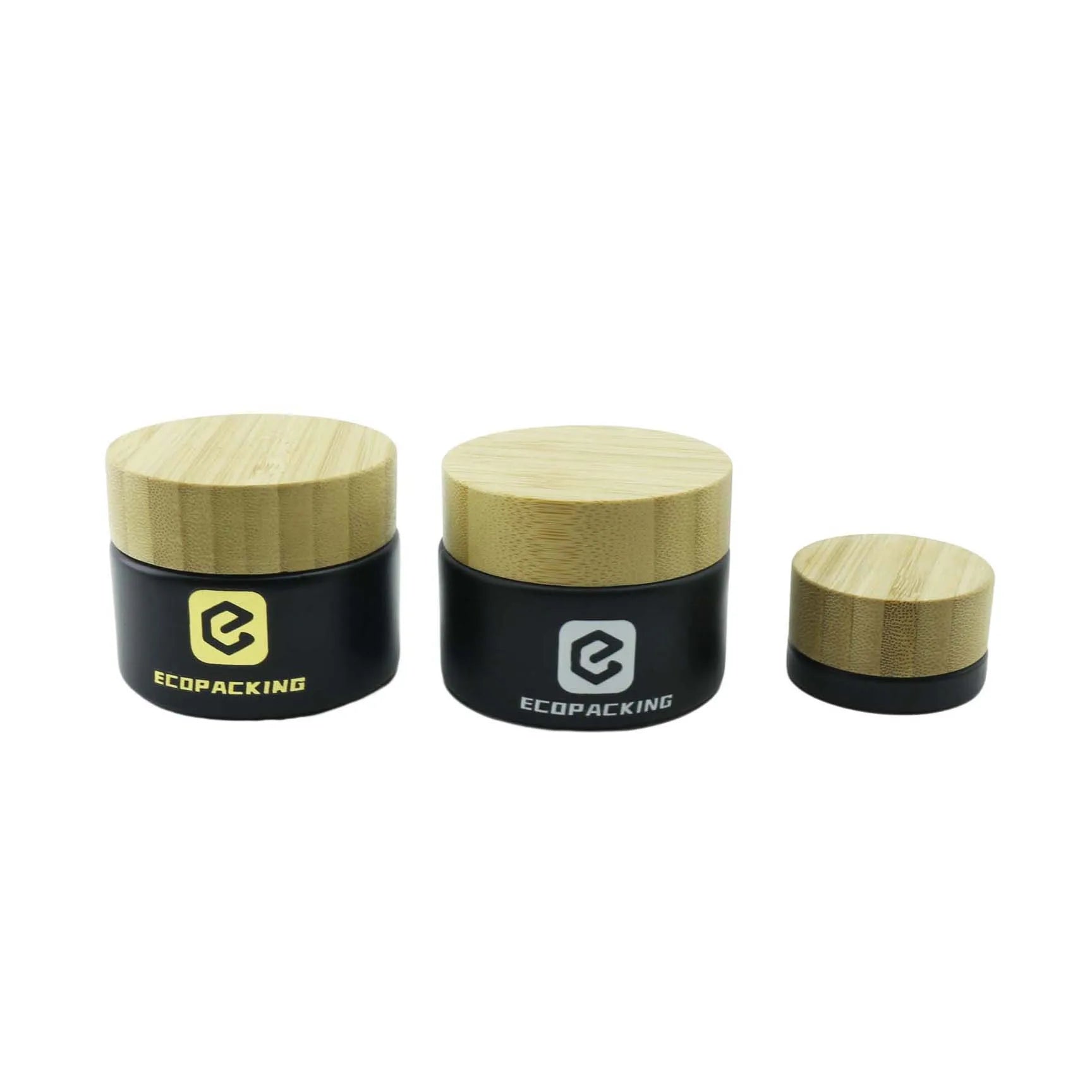 Natural 5g 15g 30g 50g 100g Cream Wooden Jars Matte Frosted Black Glass Jar With Bamboo Lid - 图片 4