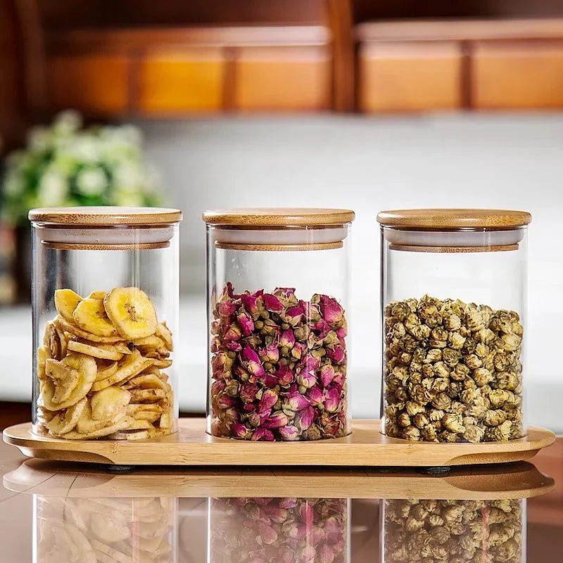 Kitchen Custom Logo Food Grade Bamboo Lid Borosilicate Food Glass Storage Jar - 图片 2