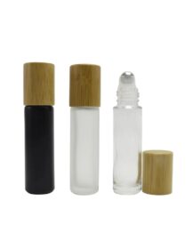 Natural Ecofriendly 10ml 5ml Roll on Bottle Bamboo Cap Essential Oils Roller Ball Glass Bottle Frosted Glass Roller Bottle