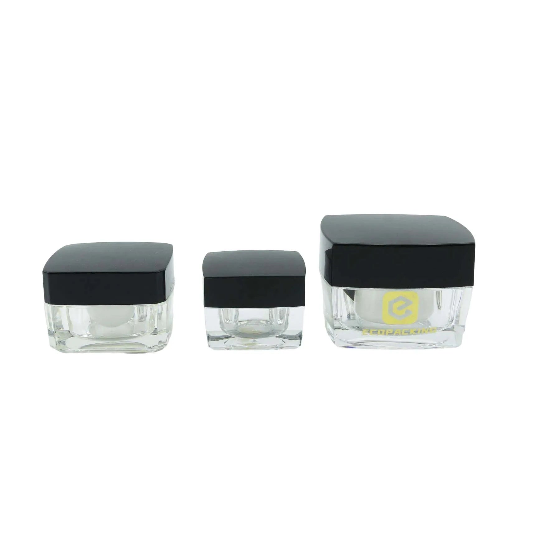 Luxury 15ml 30ml 50ml 100ml square Plastic Face Cream Jar of Acrylic Cream with Gold Lids - 图片 5
