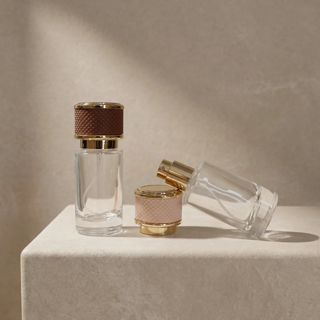 High-End Minimalist Fragrance Packaging 20ml Glass Spray Bottle with Pink & Brown Embossed Lids for Luxury Brands - 图片 5