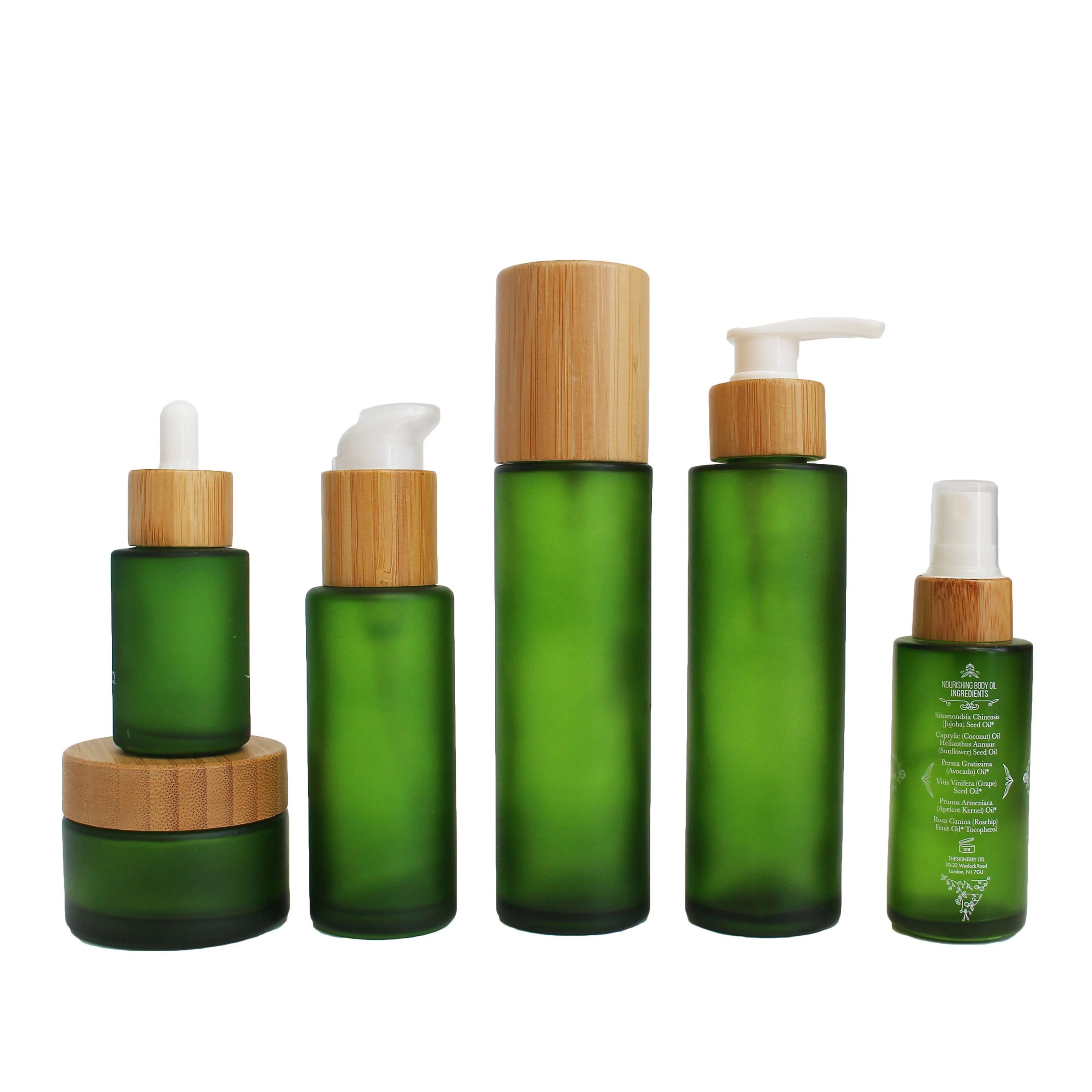Frosted Green 30ml 40ml 50ml 100ml 4oz Bamboo Frosted Green Lotion Pump Glass Cosmetic Bottle - 图片 7