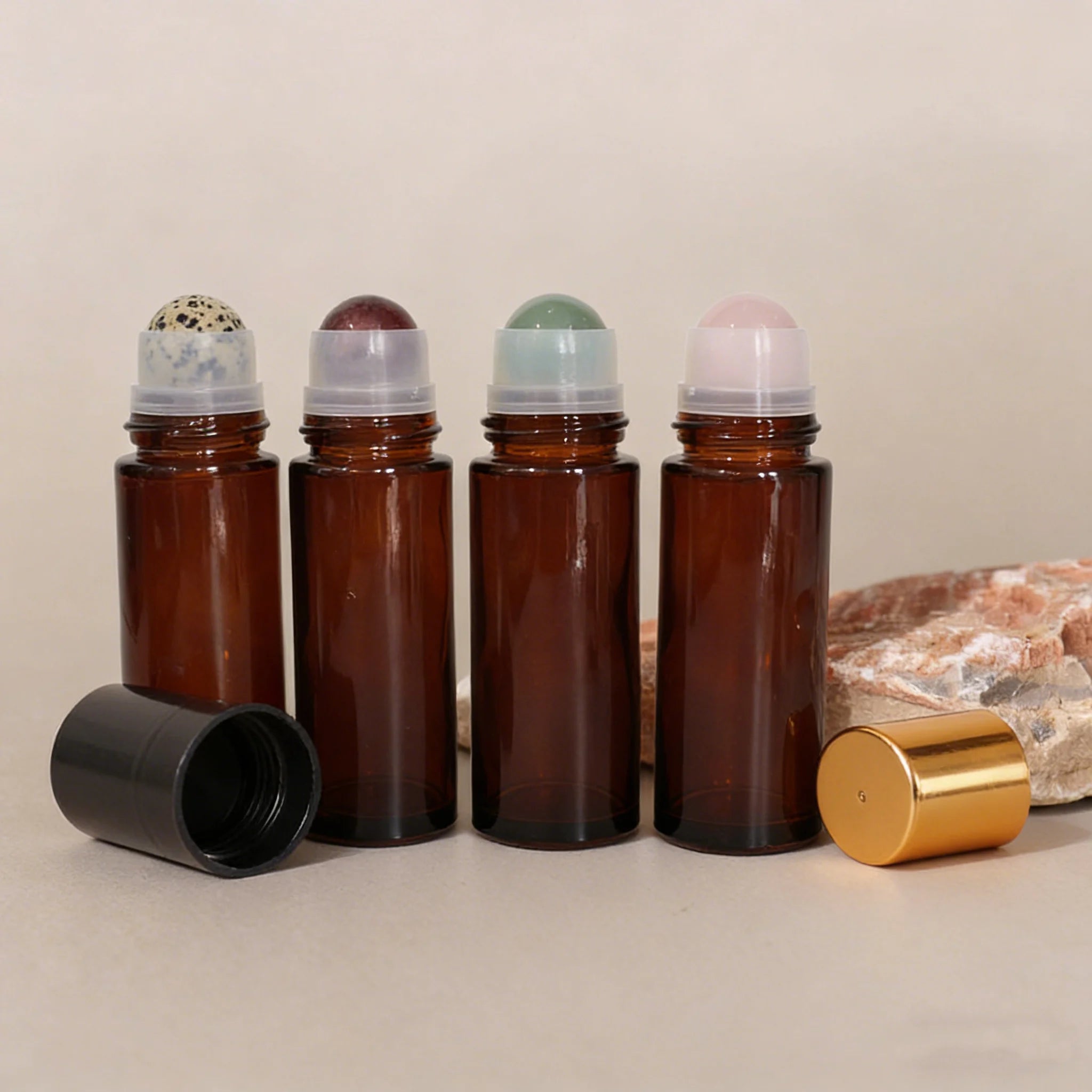 Glass Perfume Roll on Bottle 30 50ml Roll on Perfume Oil Bottle With Plastic Lid and Gemstone Roller