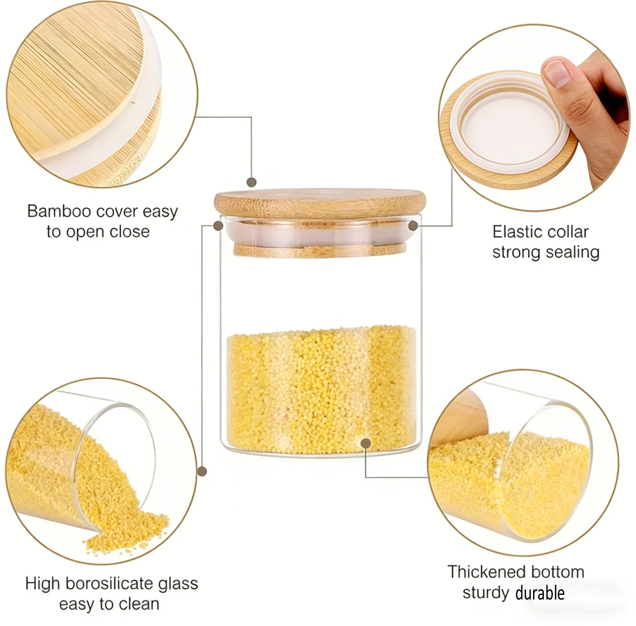 100ml 250ml 500ml 1000ml Food Grade Bamboo Lid Kitchen Glass Storage Jars 1oz 2oz 4oz 8oz 16oz 32oz Glass Jars with Lids C888 - 图片 2