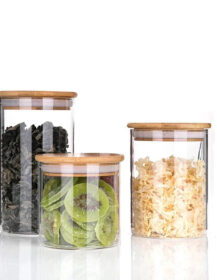 Modern Round Airtight Glass Jars for Coffee Tea Spice Storage Kitchen Organizer with Bamboo Lid Sealed Food Storage Jar
