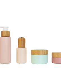 Luxury Bamboo Hair Essential Oil Glass Frosted Dropper Face Serum Bottles and Eye Cream Jar Cosmetic Container Packaging