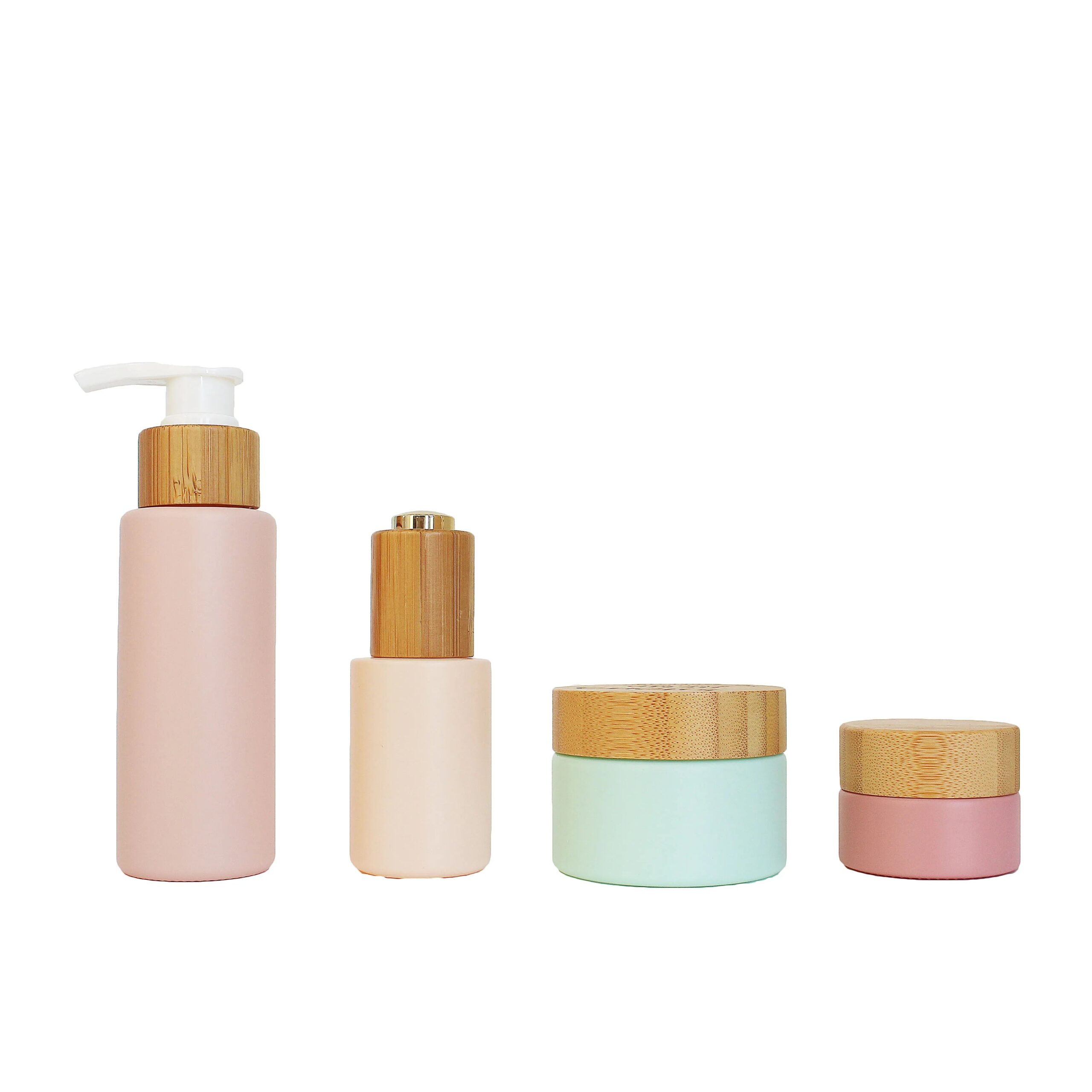 Luxury Bamboo Hair Essential Oil Glass Frosted Dropper Face Serum Bottles and Eye Cream Jar Cosmetic Container Packaging