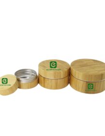 Round Metal Engrave Aluminium Cosmetic Jar Bamboo Aluminum Tins Can Food Candle Containers With Lid