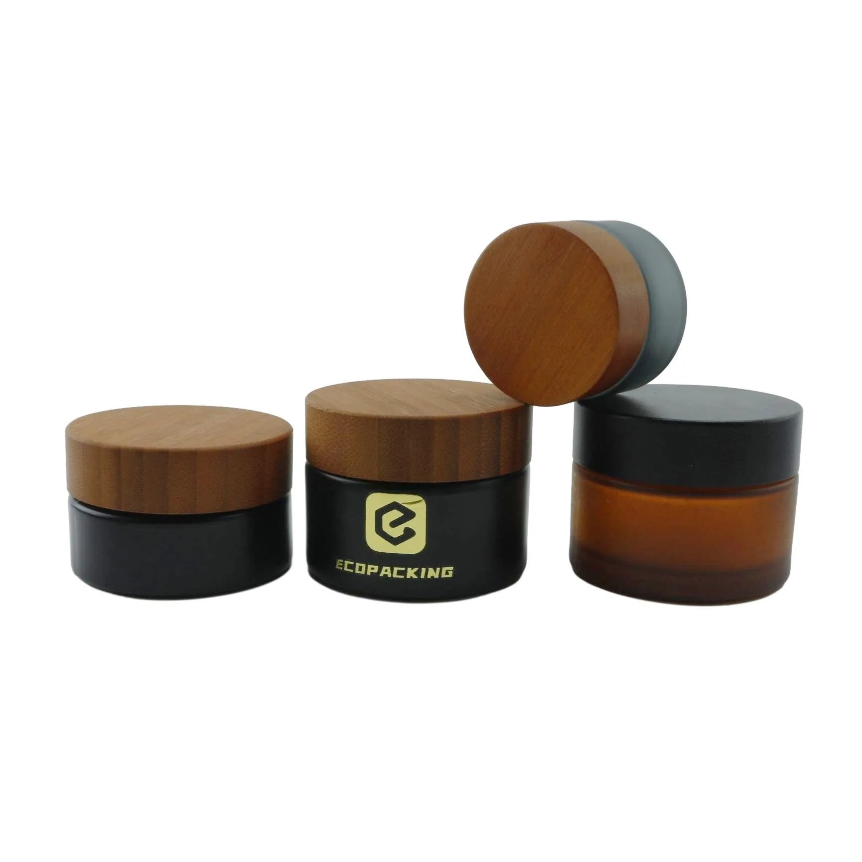 30g 50g 100g Wide Mouth Amber Black Frosted Cosmetic Glass Jar With Bamboo Darker Wooden Lid for Skin Care Eye Cream A888 - 图片 7