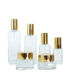 Empty 30ml 50ml square Cosmetic Cream Body Butter Glass Jar Container with Gold Lid for Skin Care Packaging OEM Custom