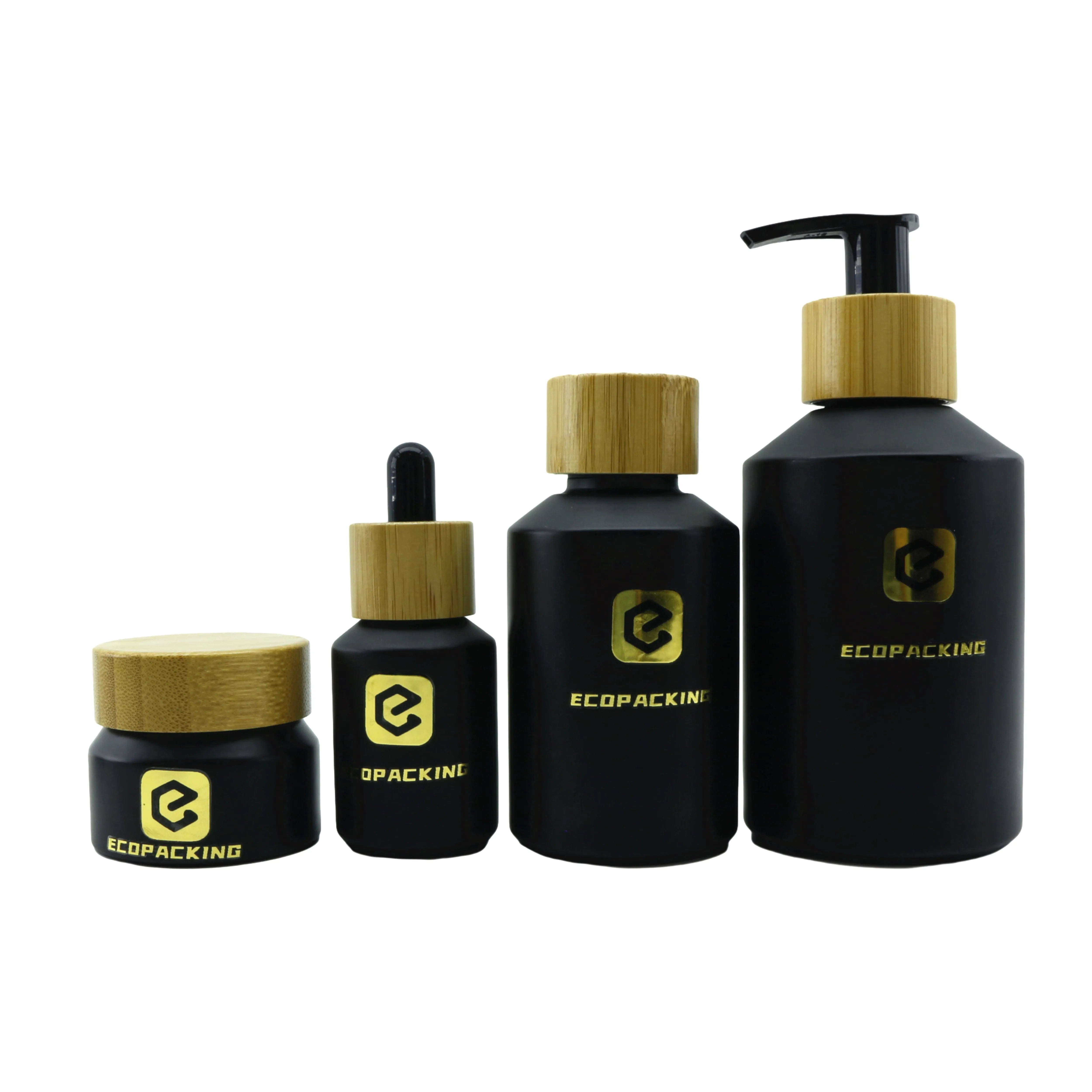 High Quality Matte Black Slant Shoulder Glass Oil Olive Bottle and Jar with Bamboo Lid for Cosmetic Packaging R888 - 图片 5