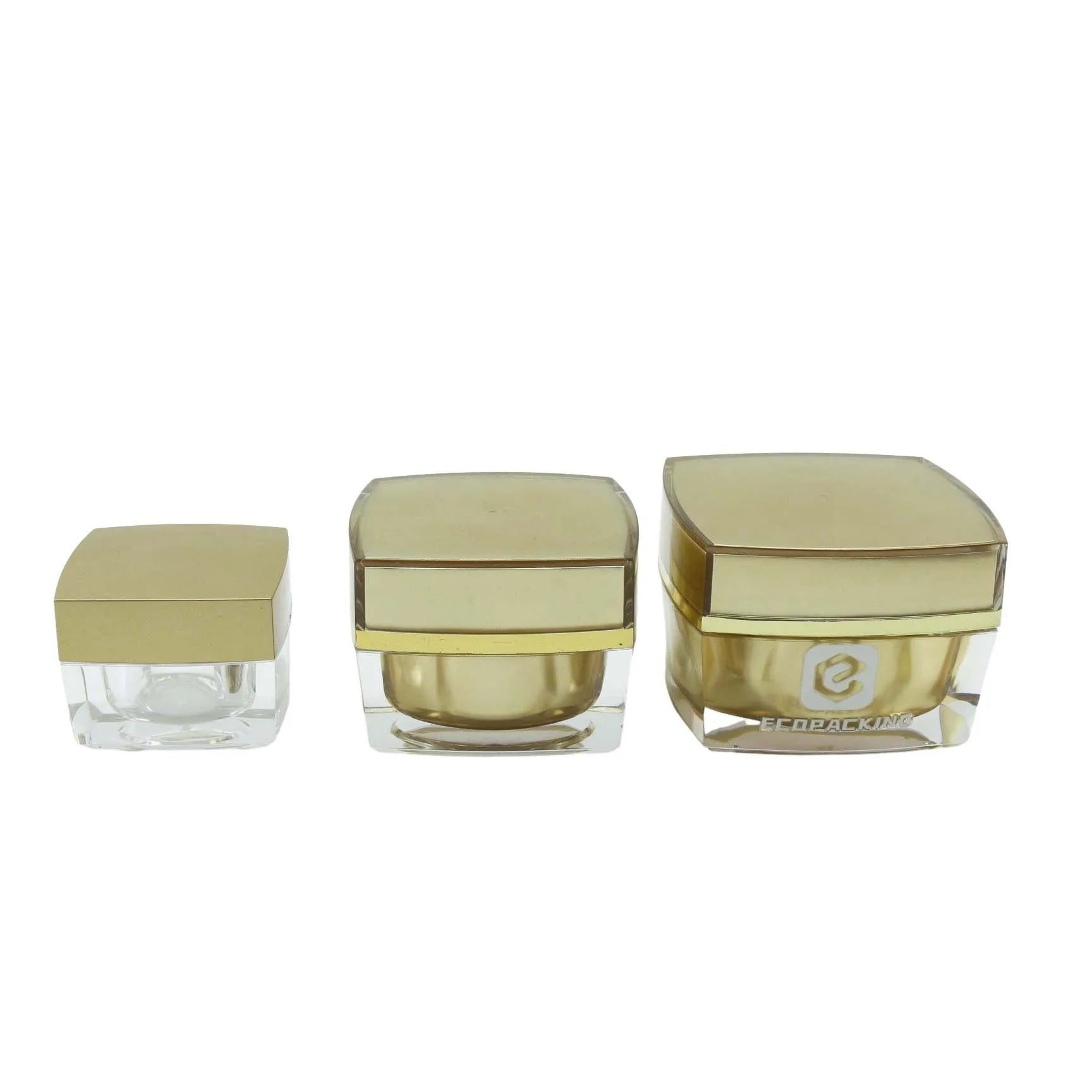 Luxury 15ml 30ml 50ml 100ml square Plastic Face Cream Jar of Acrylic Cream with Gold Lids