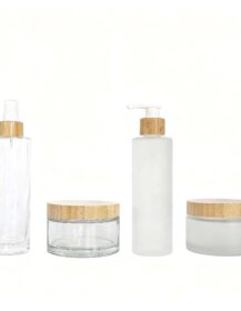 Empty Skincare Spray Pump Lotion 200ml Frosted Glass Bottle and 200g Body Cream Jar with Bamboo Lid Cosmetic Packaging