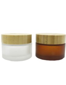 Frosted Luxury Jars for Cosmetic Body Butter Glass Container Jars with Bamboo Lid for Face Cream Jars Wooden Lid