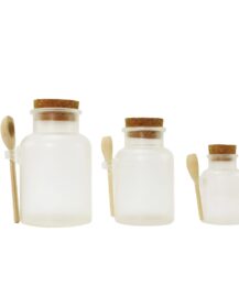 Empty 100ml 200ml 300ml Round Body Scrub Matte Plastic Bath Salt Bottle With Cork and Spoon Cosmetic Packaging